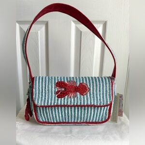 Handcrafted In India Lobster Striped Beaded Purse Shoulder Bag Lobster Charm